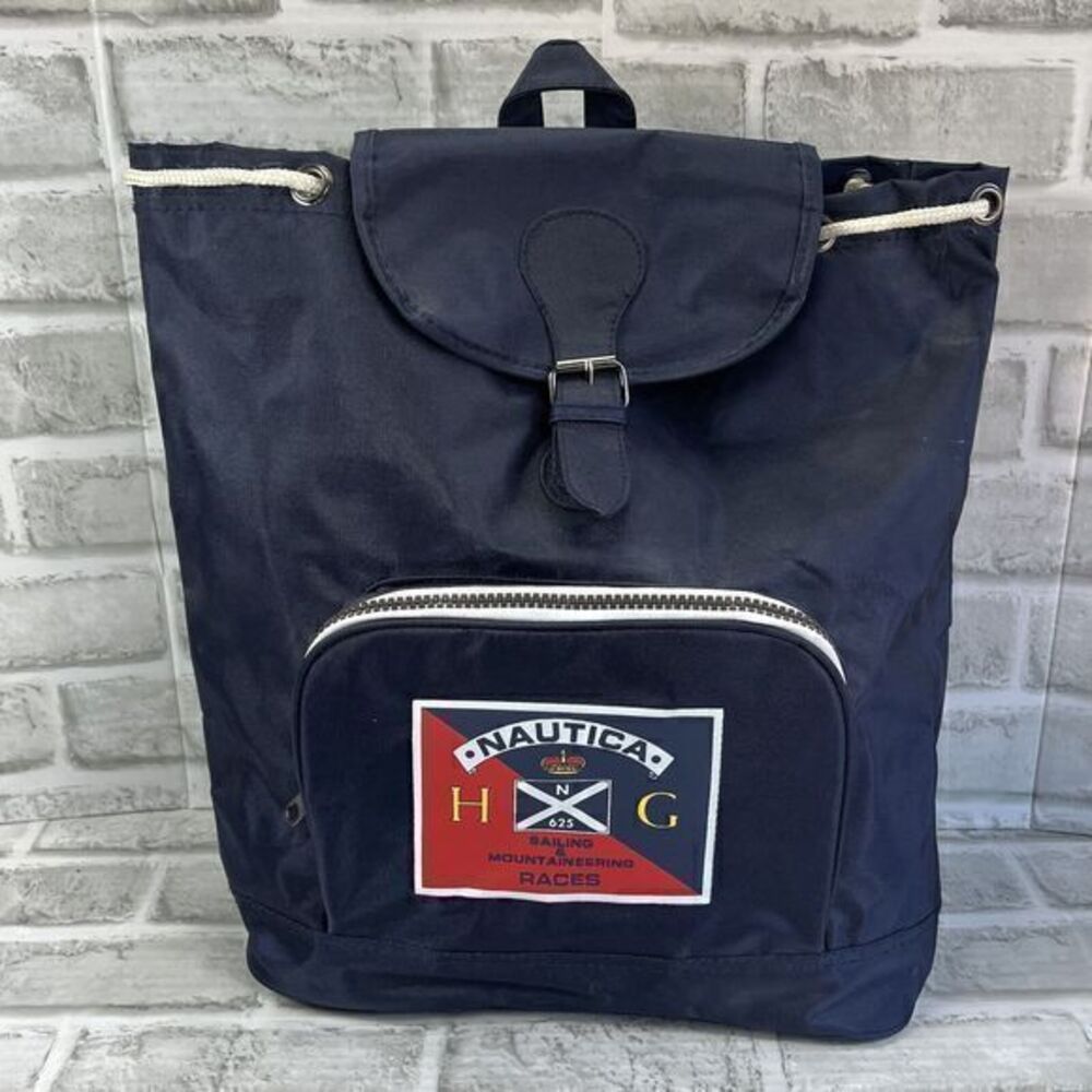New Nautica Sailing Blue Nylon Drawstring Medium Like Backpack Vintage